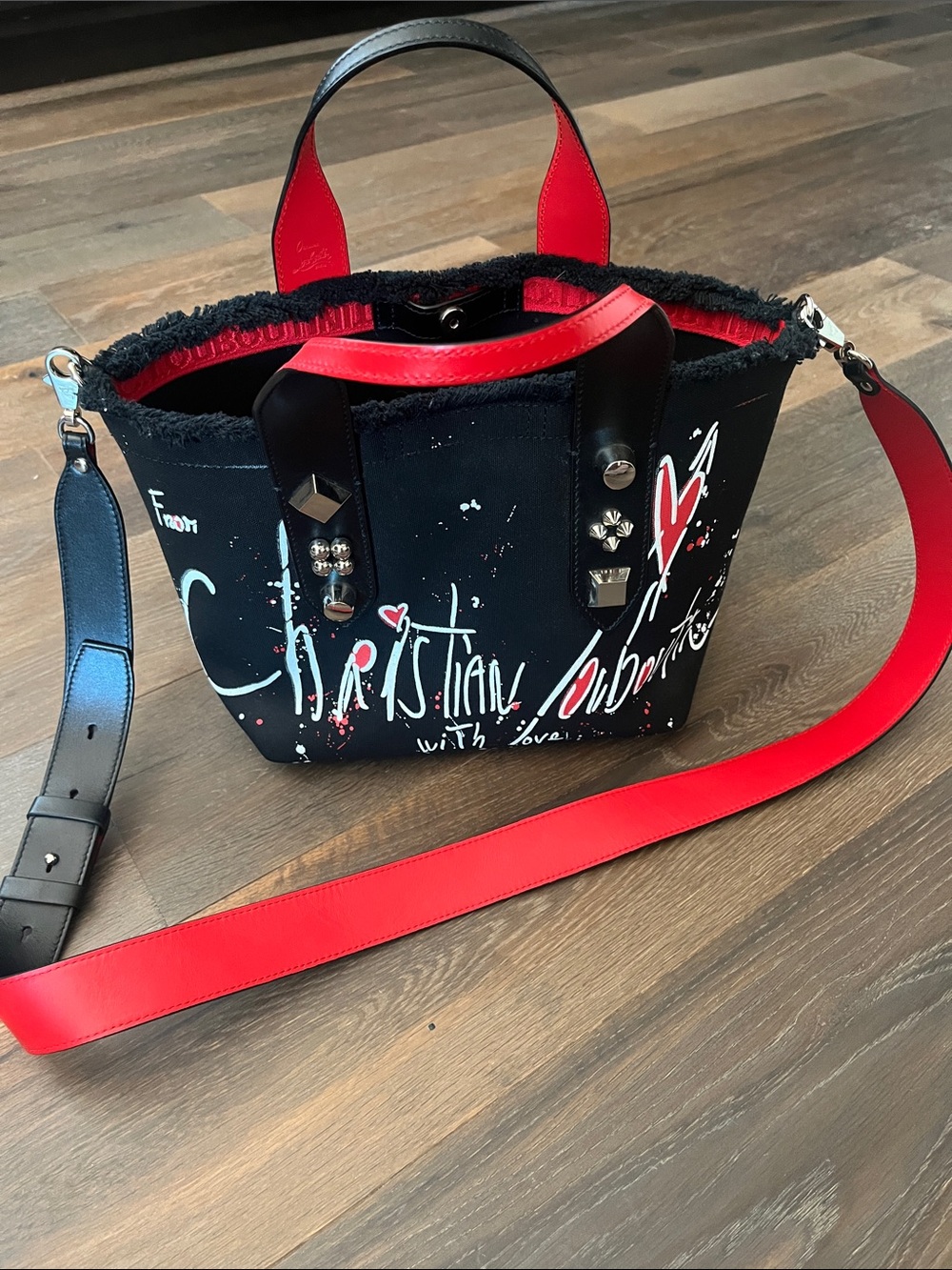 Christian Louboutin Black Mini Tote with Red Accents and Graffiti